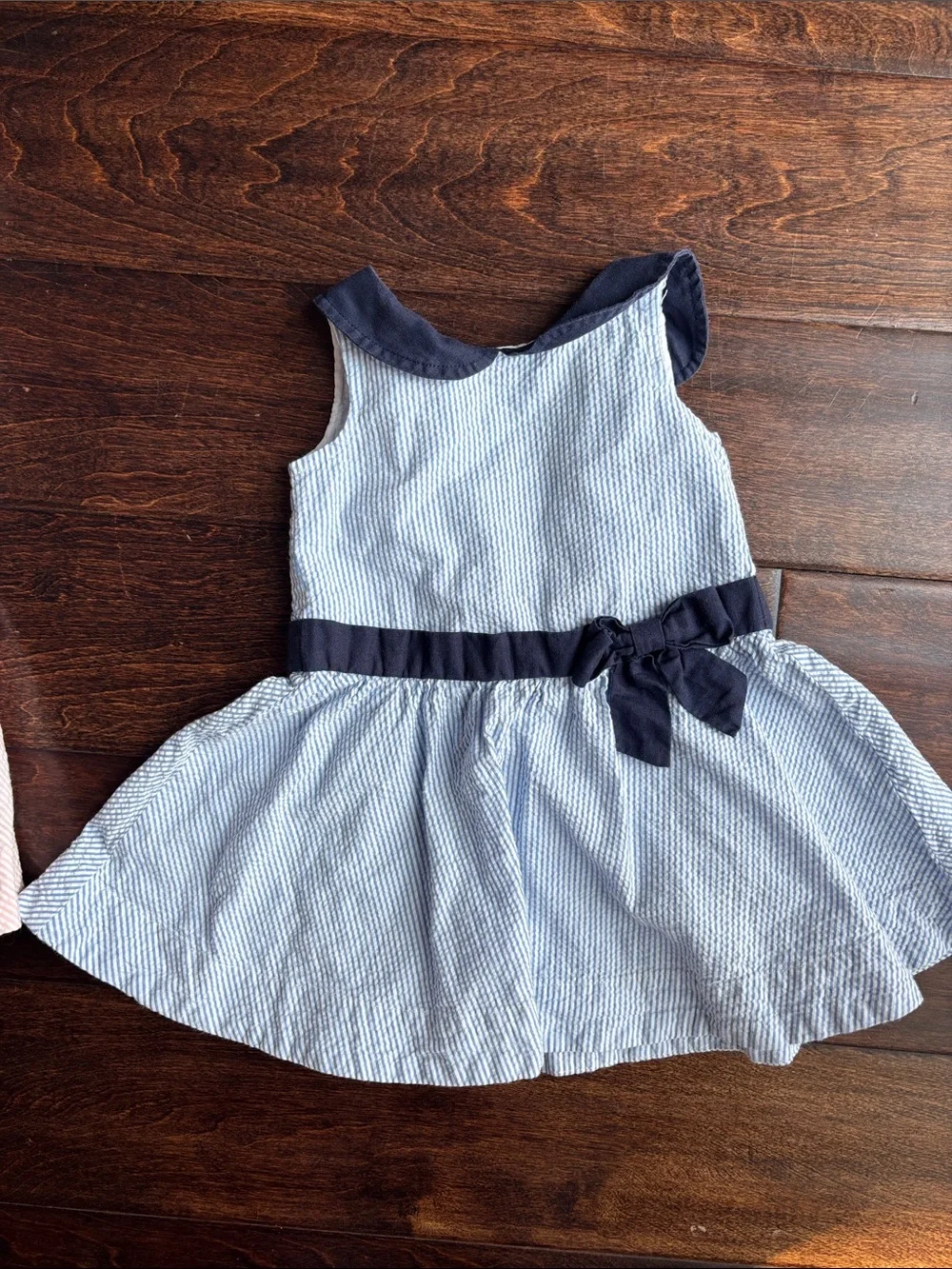 Girls Pink Seersucker Party Dress with Bow Accent